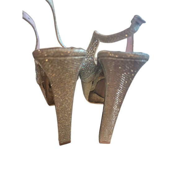 Gold Rhinestone Platform Heels With Peep Toe & Ankle Strap By Celeste Size 7.5 - Picture 6 of 7